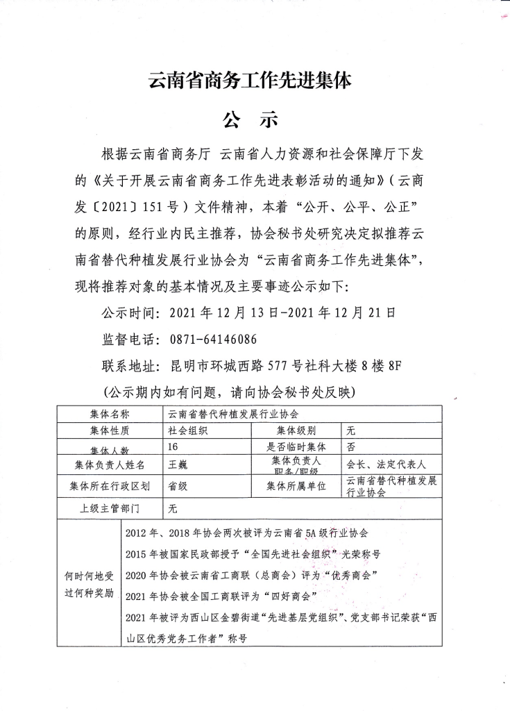 云南省商务工作先进集体公示