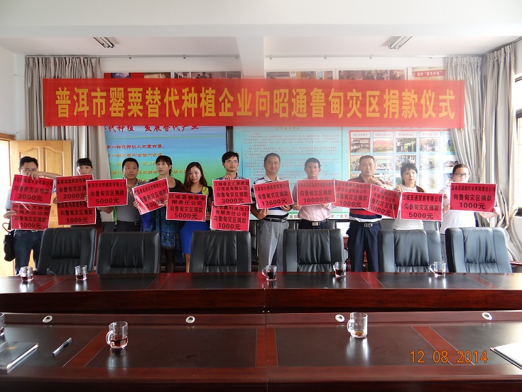 协会普洱办事处召集替代企业向昭通鲁甸灾区捐款